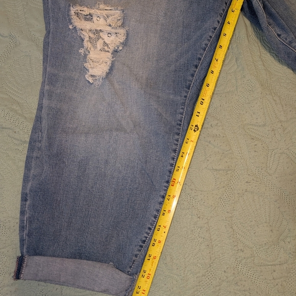 Torrid Medium Blue Ripped Boyfriend Jeans With Lace Detail - Picture 3 of 5